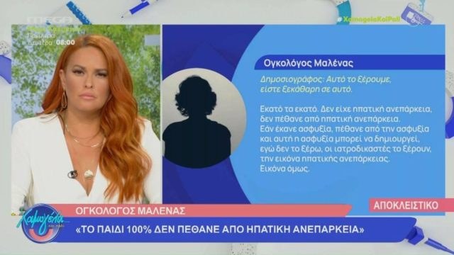 Πάτρα: Αποκαλυπτική η ογκολόγος της Μαλένας – «Εκατό τοις εκατό. Δεν είχε ηπατική ανεπάρκεια.» (video)