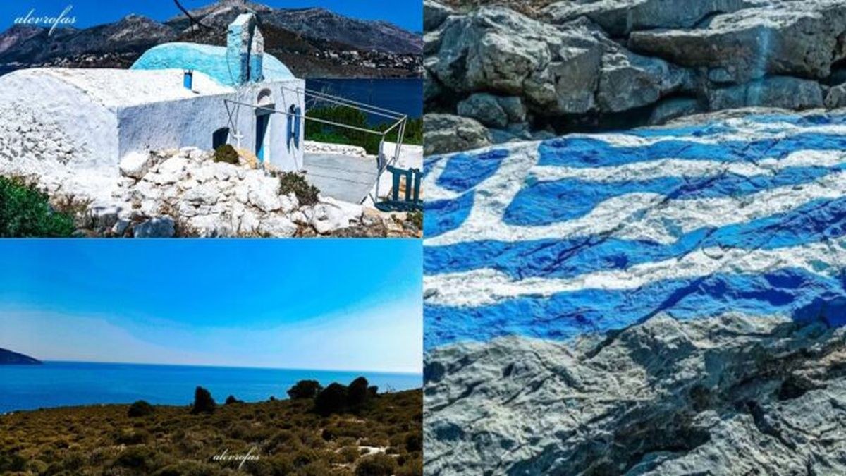 Πανέμορφη εικόνα: Εντυπωσιάζει το νησάκι της Αγίας Κυριάκης με τη ζωγραφισμένη σημαία πάνω στα βράχια!