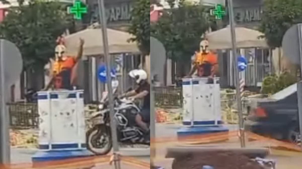 Κάπου… μπερδεύτηκε: Ντύθηκε αρχαίος Σπαρτιάτης και παρίστανε τον τροχονόμο στην Σπάρτη – Με ασπίδα και δόρυ ρύθμισε την κυκλοφορία (video)