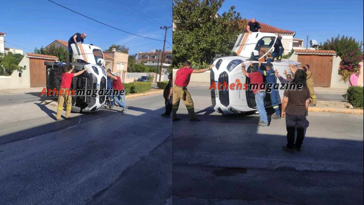 Σοβαρό τροχαίο στο Μαρκόπουλο: Φορτηγό παραβίασε το stop και αναποδογύρισε βανάκι – Αποκλειστικές φωτογραφίες