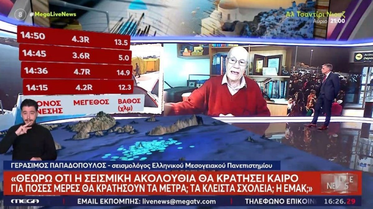 Συναγερμός Παπαδόπουλου για σεισμό στη Σαντορίνη: «Θα ανέβουν και άλλο τα μεγέθη, τότε θα το ξέρουμε»