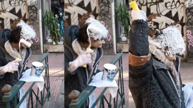 Άρρωστη γυναίκα βάφει το μαλλί της με μπογιά στο κέντρο της Αθήνας! (video)