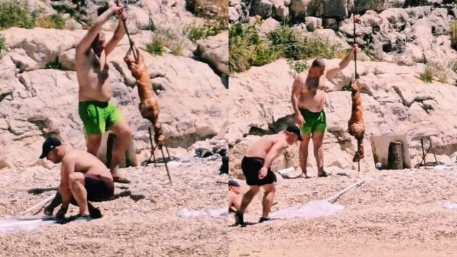 Επικό σκηνικό σε παραλία: Λουόμενοι σουβλίζουν αρνί μέσα στον καύσωνα! (video)
