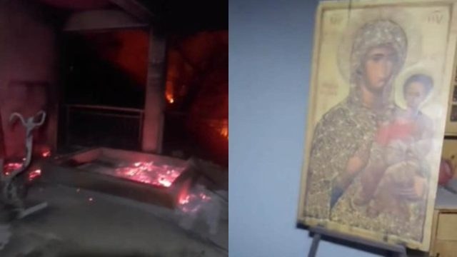 Βίντεο σοκ από τη Λεμεσό: Σπίτι τυλιγμένο στις φλόγες και άνδρας να τραβάει βίντεο από μέσα προσπαθώντας να σώσει την εικόνα της Παναγίας