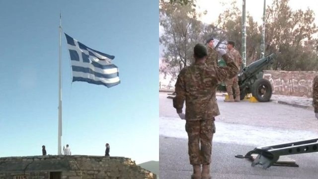 Συγκίνηση για την 28η Οκτωβρίου: Η έπαρση της ελληνικής σημαίας στην Ακρόπολη και η ρίψη των 21 κανονιοβολισμών στον Λυκαβηττό