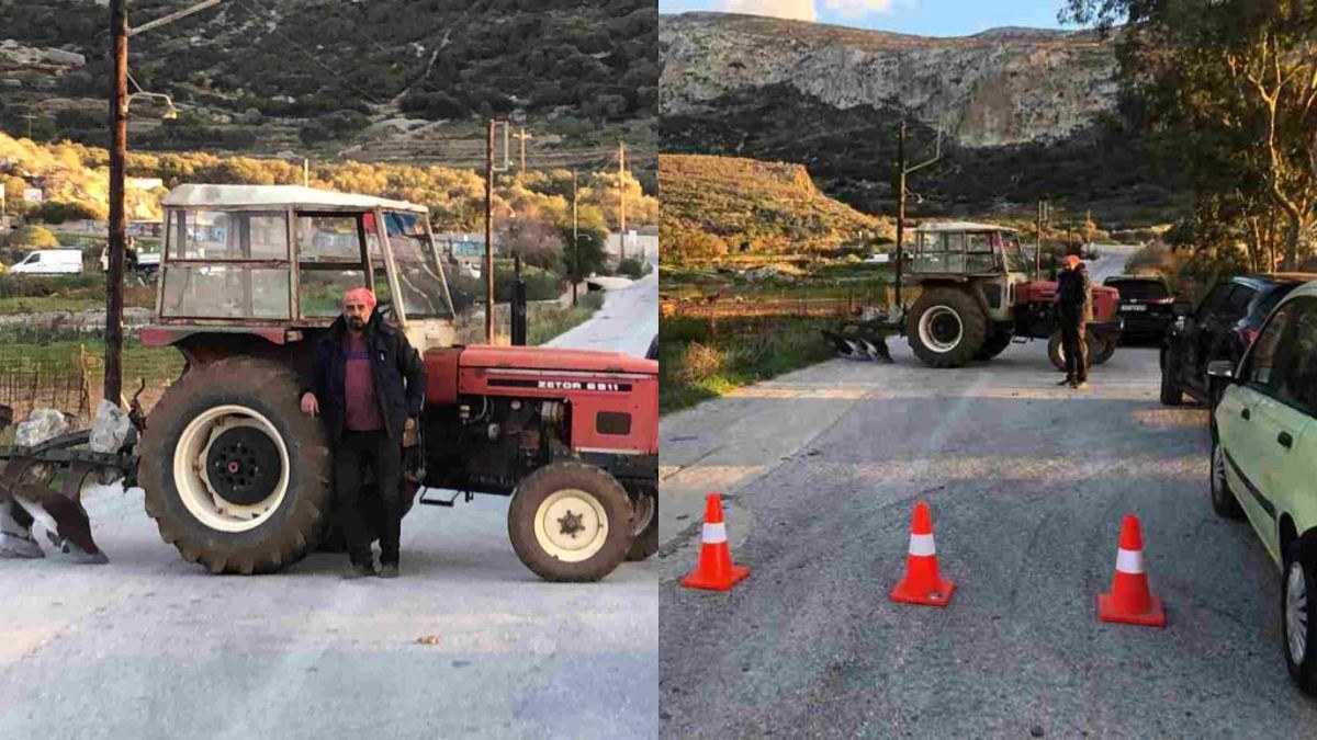 «Το τρακτέρ είναι στο δρόμο και μάχιμο»: Αγρότης έστησε μόνος του μπλόκο στην Αμοργό