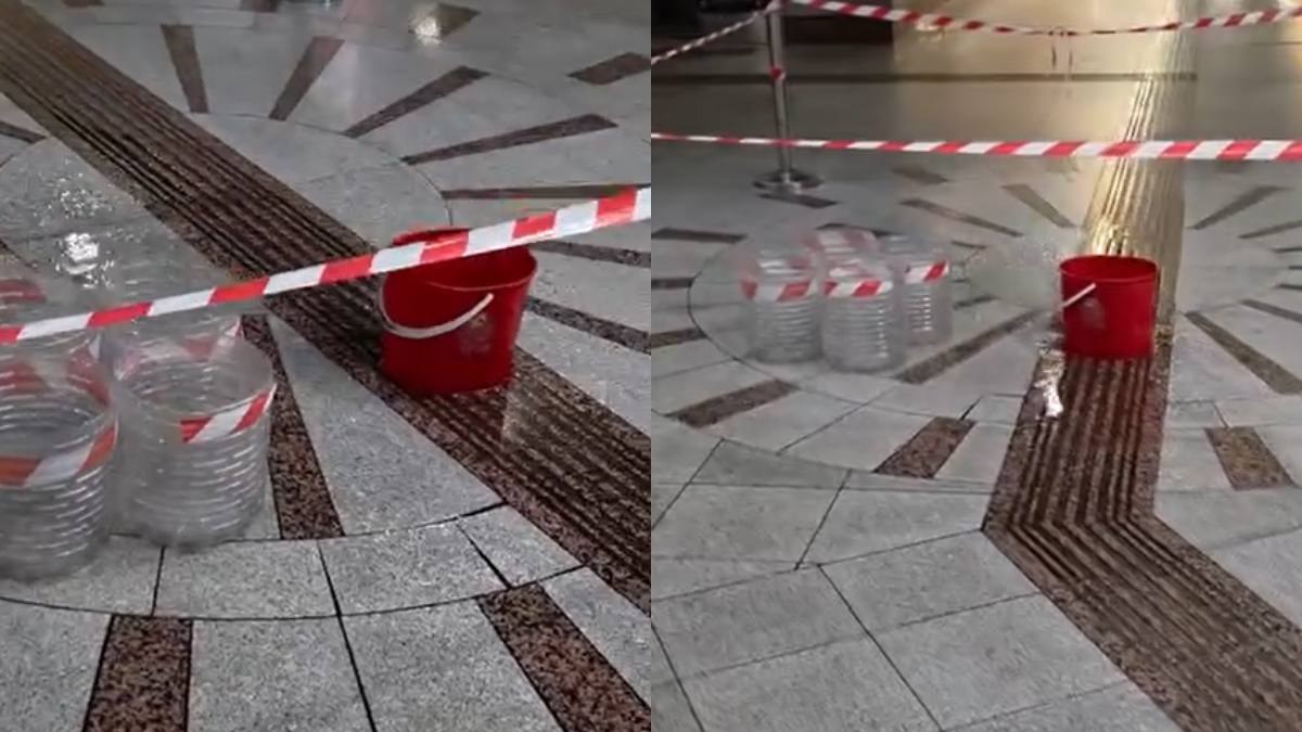 Εικόνες που εξοργίζουν στην Αγία Μαρίνα: Η οροφή του Μετρό έσταζε και επιστρατεύτηκαν… κουβάδες (video)
