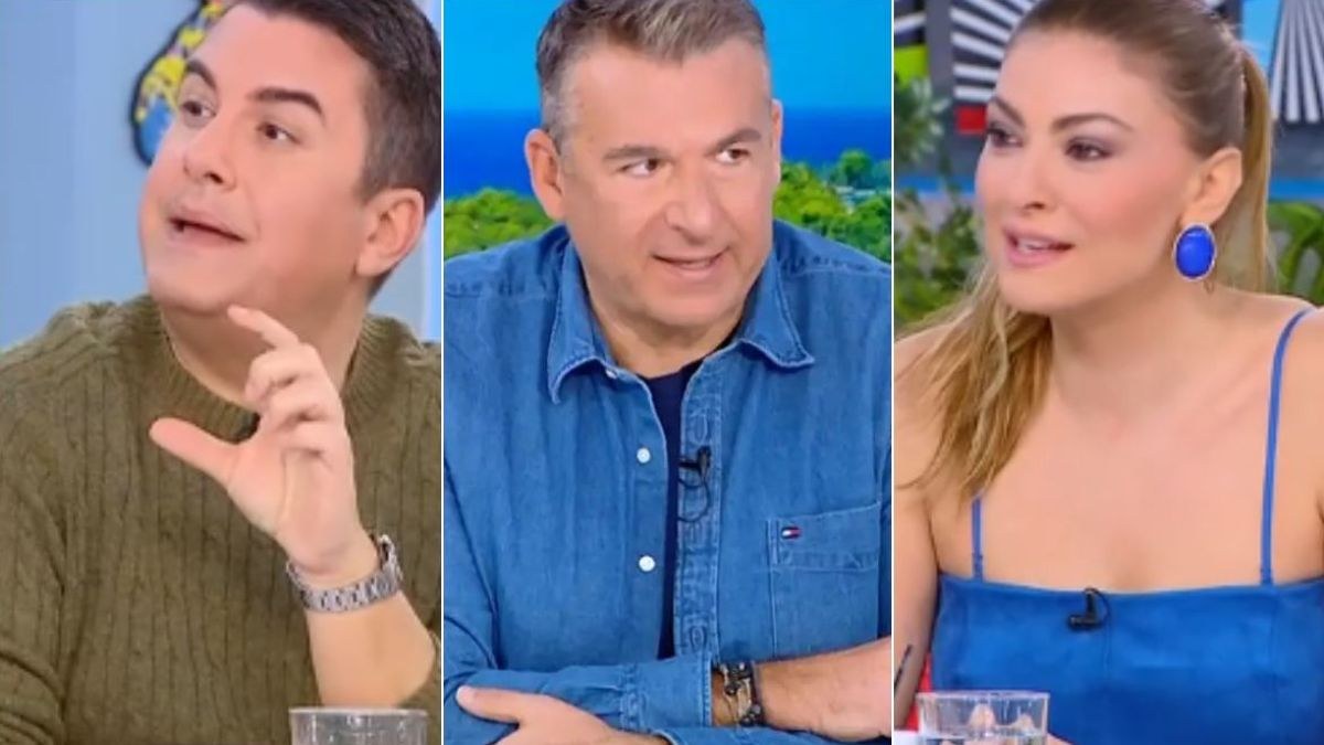 Η Δέσποινα Καμπούρη και ο Πάνος Κατσαρίδης κάθονται στο πάνελ της εκπομπής με σοβαρή και ελαφρώς αμήχανη έκφραση