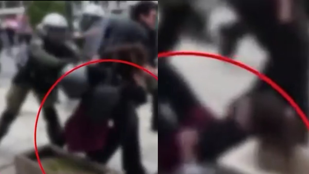 Σκληρό βίντεο με άντρα των Ματ να χτυπάει κοπέλα έξω από το Εφετείο, στην δίκη για την έκρηξη στους Αμπελόκηπους
