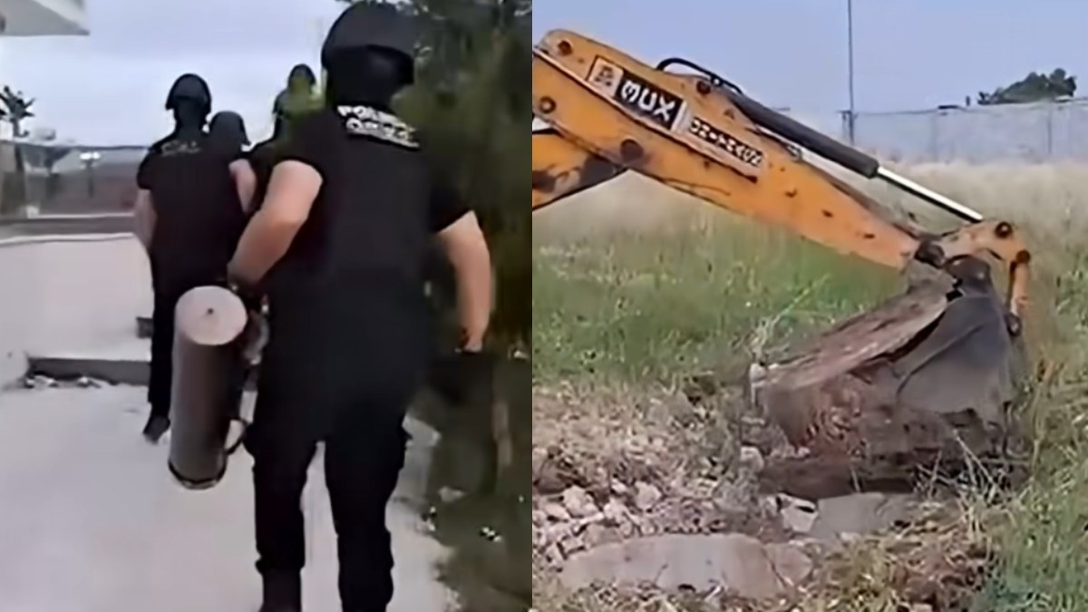 Ειδικό εκσκαπτικό μηχάνημα επιστρατεύτηκε από τις αρχές στην περιοχή Λάρισα για τον εντοπισμό κρυμμένων χρυσών λιρών στην αυλή της βίλας των κατηγορουμένων.