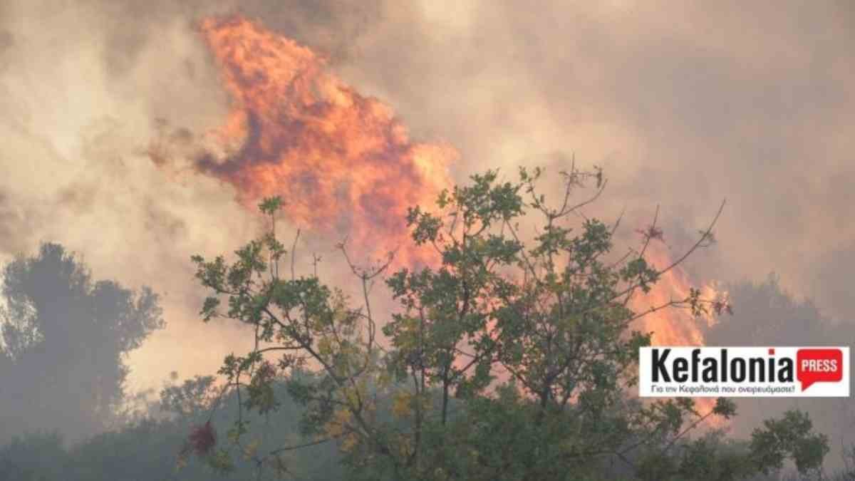 Στις φλόγες δασική έκταση στην Κεφαλονιά – Μήνυμα του 112 στους κατοίκους
